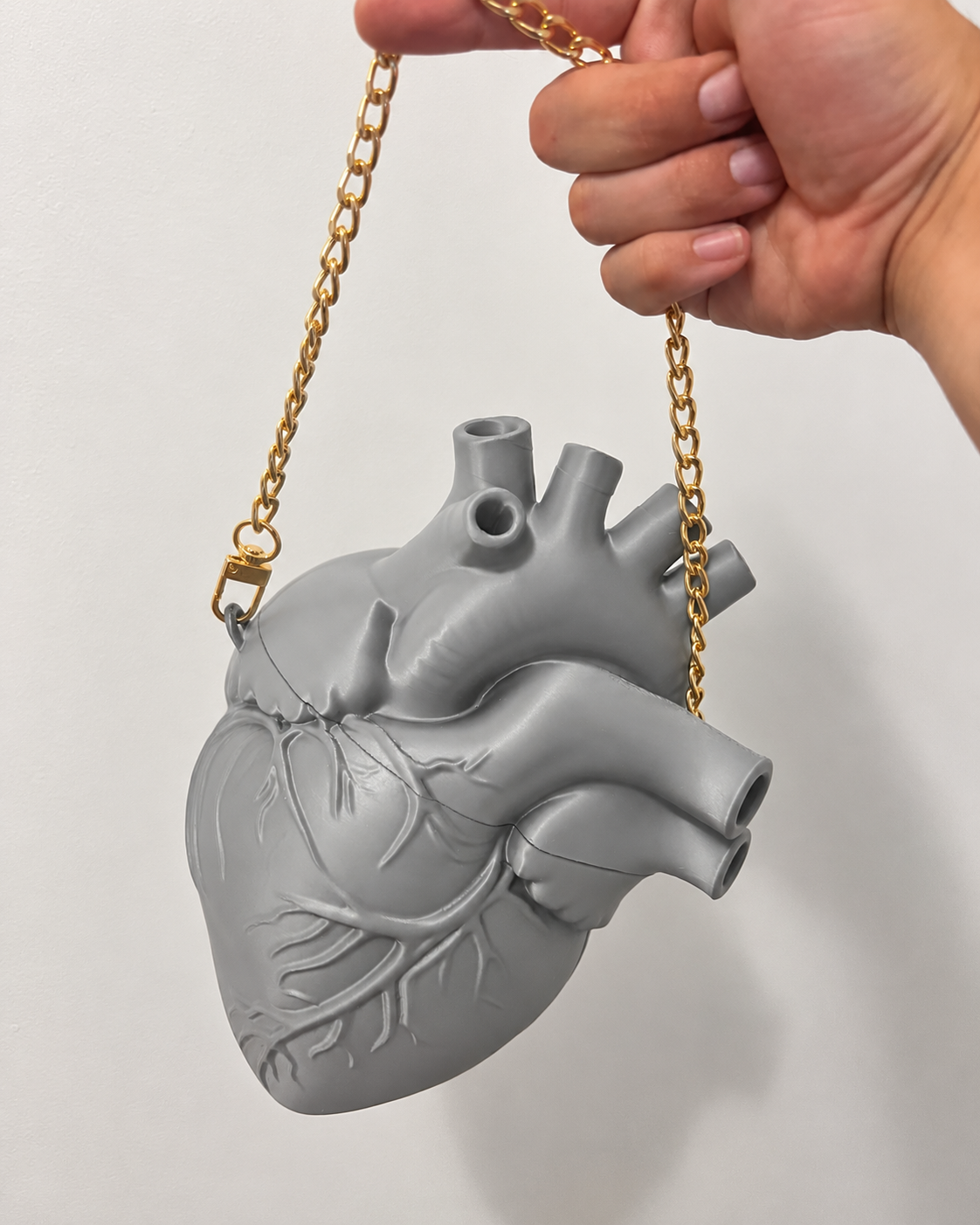 Geantă de umăr inimă anatomică 3D gri deschis