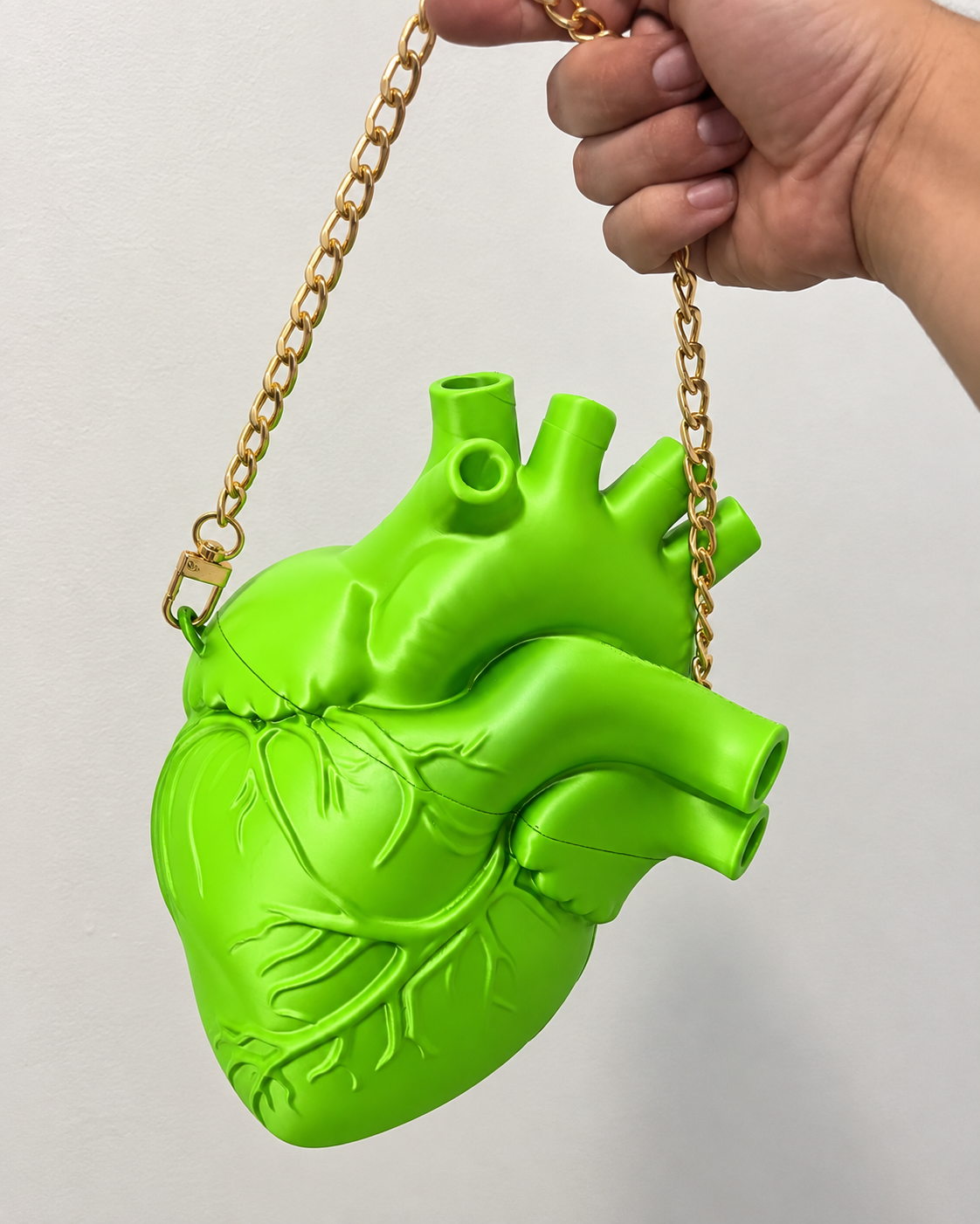 Geantă de umăr inimă anatomică 3D verde neon